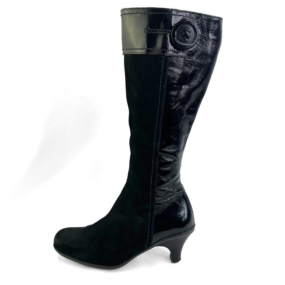 LA CANADIENNE BLACK TALL BOOT VICTORIAN LEATHER BOOTS BELOW THE KNEE WINTER BOOT